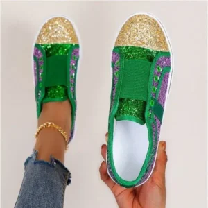 Fashionpared Women Fashion Large Size Casual Sequin Stitching Set Of Feet Flat Shoes