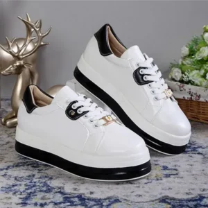 Fashionpared Women Fashion Round Toe Platform Colorblock Lace-Up Low Top Sneakers