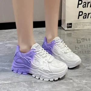 Fashionpared Women Fashion Platform Gradient Lace-Up Sneakers