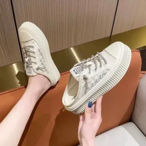 Fashionpared Women Fashion Round Toe Breathable Lace Mesh Sneakers