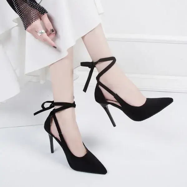 Fashionpared Women Fashion Solid Color Plus Size Strap Pointed Toe Suede High Heel Sandals Pumps