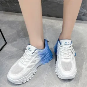 Fashionpared Women Fashion Round Toe Breathable Mesh Gradient Sneakers