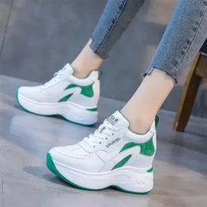 Fashionpared Women Fashion Round Toe Platform Medium Heel Lace-Up Colorblock Sneakers