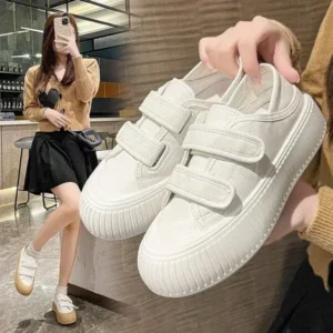 Fashionpared Women Fashion Round Toe Thick Sole Velcro Pu Sneakers