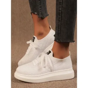 Fashionpared Women Fashion Round Toe Fly Knit Sneakers Plus Size