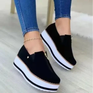 Fashionpared Women Fashion Retro Platform Mid Top Solid Color Sneakers