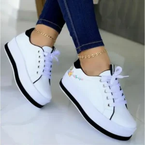 Fashionpared Women'S Fashion Round Toe Thick Sole Shallow Lace-Up Casual Sneakers