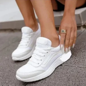 Fashionpared Women Casual Breathable Mesh Upper Flat Solid Color Sneakers