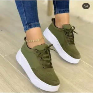 Fashionpared Women'S Fashion Casual Round Toe Thick-Soled Lace Up Canvas Sneakers