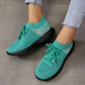 Fashionpared Women'S Fashion Platform Lace Up Flyknit Sneakers