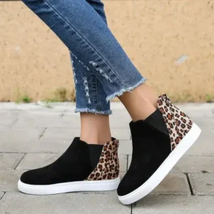 Fashionpared Women Fashion Round Toe Leopard Flat Elastic Slip-On Sneakers