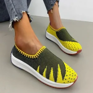 Fashionpared Women Fashion Fly Knit Breathable Platform Low Top Sneakers