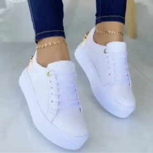 Fashionpared Women Fashion Round Toe Platform Lace Up Solid Color Sneakers