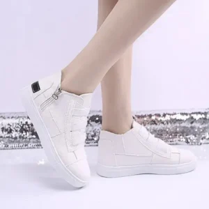 Fashionpared Women Fashion Round Toe Mid-Top Canvas Raw Edge Elastic Sneakers