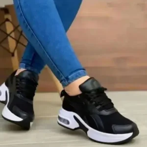 Fashionpared Women Fashion Round Toe Solid Color Mesh Thick-Soled Low Top Sneakers