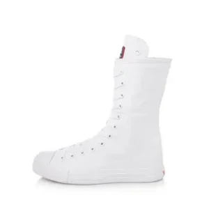 Fashionpared Women Casual Side Zip Mid-Top Canvas Mid-Calf Boots