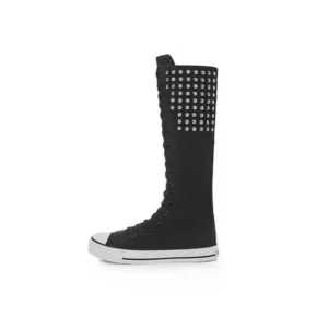 Fashionpared Women Fashion Rivet Decor Side Zipper Canvas High Boots