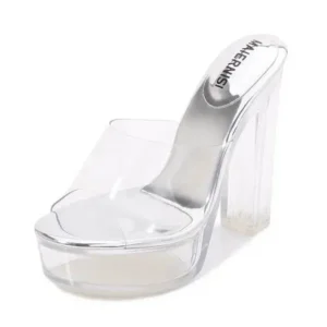 Fashionpared Women Fashion Plus Size Transparent Crystal Chunky Heel Platform High