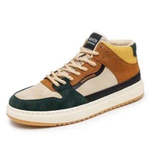 Fashionpared Men'S Fashion Breathable Color Block Pu Sneakers