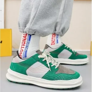 Fashionpared Men'S Retro Color-Block Thick-Soled Pu Sneakers