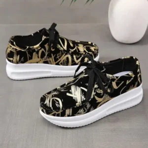 Fashionpared Casual Graffiti Round Toe Platform Plus Size Sneakers