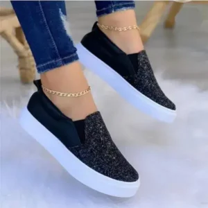 Fashionpared Thick Sole Casual Sequined Shoes Women Flat Shoes