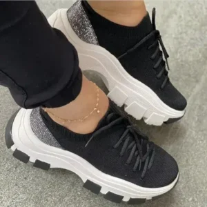 Fashionpared Wedge Heel Flying Woven Colorblock Lace-Up Sneakers Large Size Casual Low Top Women Shoes