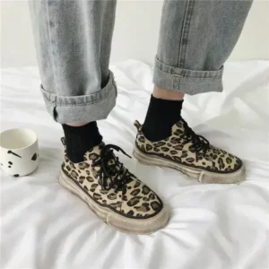 Fashionpared Women Fashion Leopard Printing Flat Sneakers