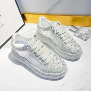 Fashionpared Women Fashion Sparkling Rhinestones Decorative Lace-Up Design Platform Sneakers