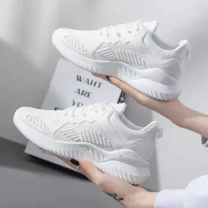 Fashionpared Women Fashion Sports Lace Up Design Mesh Breathable Platform Sneakers