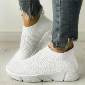 Fashionpared Women Casual Sports Knit Design Mesh Breathable Solid Color Sneakers