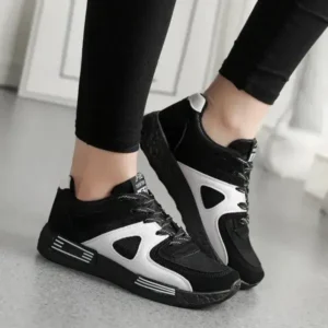 Fashionpared Women Fashion Sports Lace Up Design Mesh Breathable Wedge Platform Sneakers