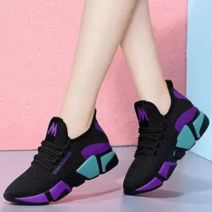 Fashionpared Women Fashion Casual Lace-Up Design Mesh Breathable Color Blocking Platform Running Sneakers