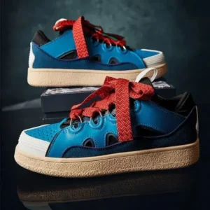 Fashionpared Couple Fashion Lace-Up Design Color Blocking Breathable Round Toe Platform Sneakers