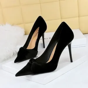 Fashionpared Women Fashion Sexy Plus Size Pointed Toe Suede Bow High Heels Shoes