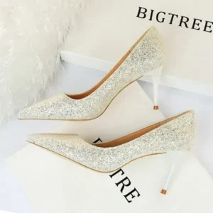 Fashionpared Women Fashion Plus Size Sexy Sequin Point-Toe Shoes