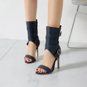 Fashionpared Women Fashion Sexy Solid Color Shoe-Buckle Zipper High-Heeled Sandals