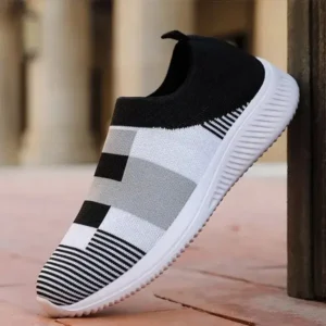 Fashionpared Women Casual Knit Design Breathable Mesh Color Blocking Flat Sneakers
