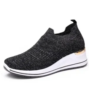 Fashionpared Women Casual Mesh Knit Design Breathable Comfort Wedge Platform Sneakers