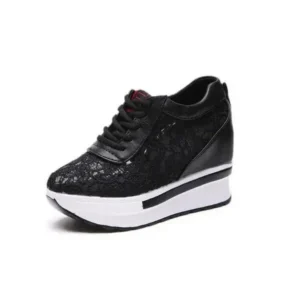 Fashionpared Women Sexy Lace Design Lace-Up Breathable Wedge Platform Sneakers