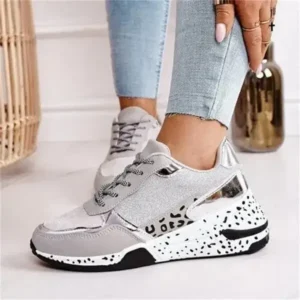 Fashionpared Women Fashion Casual Leopard Print Color Matching Lace-Up Platform Sneakers