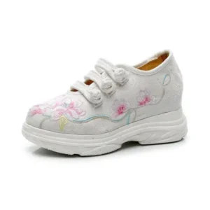 Fashionpared Women Casual Flower Embroidered Round Toe Platform Canvas Sneakers