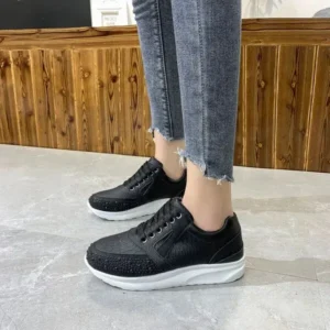 Fashionpared Women Casual Rhinestone Decor Fashion Plus Size Sports Running Shoes Round Toe Sneakers