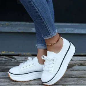 Fashionpared Women Simple Casual Knit Upper Thick-Soled Lace-Up Sneakers