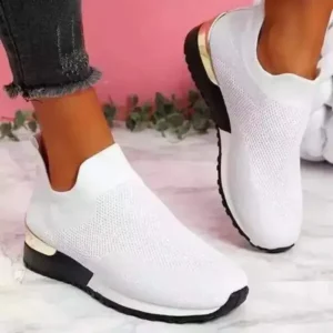 Fashionpared Women Casual Round Toe Solid Color Breathable Mesh Upper Wedges Slip On Sneakers
