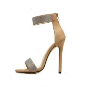 Fashionpared Women Fashion Sexy Plus Size Rhinestone Back Zipper Stiletto Heel Sandals