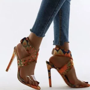 Fashionpared Women Fashion Plus Size Floral Point Toe High Heel Sandals