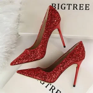 Fashionpared Women Sexy Shining Sequins Decor Pointed-Toe Stiletto Shoes Pumps