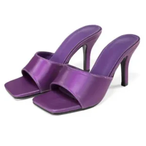 Fashionpared Women Sexy Square Head Purple Stiletto Slippers