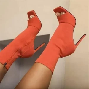 Fashionpared Women Fashion Plus Size Solid Color Zipper Peep-Toe Boots